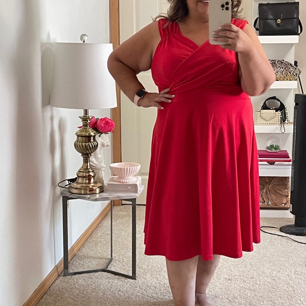 Red plus size sweetheart neckline fit & flare dress